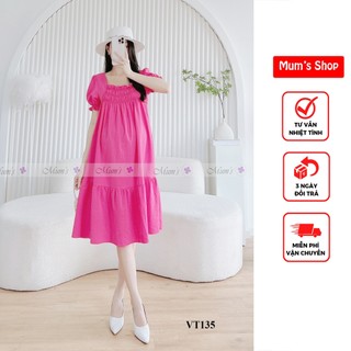 Đầm bầu 🚛 freeship 🚛	 vt135- váy đũi hồng sen chun ngực mặc hè siêu xinh