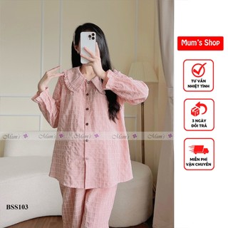 Đồ bộ bầu và sau sinh Mum's Shop BSS103 Bộ caro hồng cổ sen