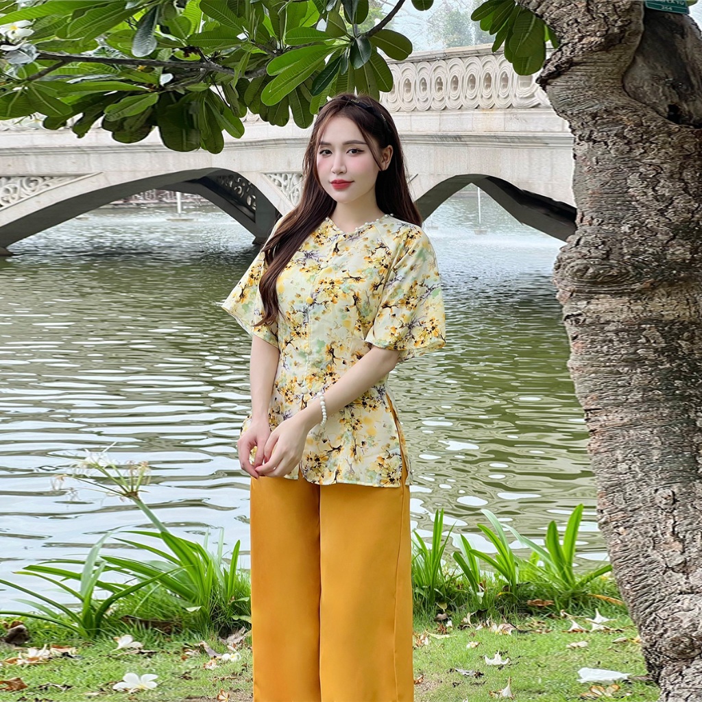 Đồ bộ áo bà ba nữ đồ bộ bà ba đồ bà ba nữ miền tây áo bà ba nữ quần dài ống rộng set đồ đi chùa -cn2