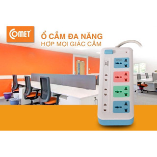 Ổ cắm điện Comet CES4433 - CES4435 (4 ổ 3 chấu đa năng, 3 ổ 2 chấu, Dây dài 3m và 5m)