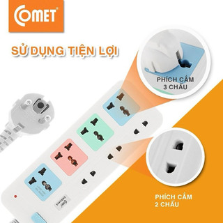 Ổ cắm điện Comet CES4433 - CES4435 (4 ổ 3 chấu đa năng, 3 ổ 2 chấu, Dây dài 3m và 5m)