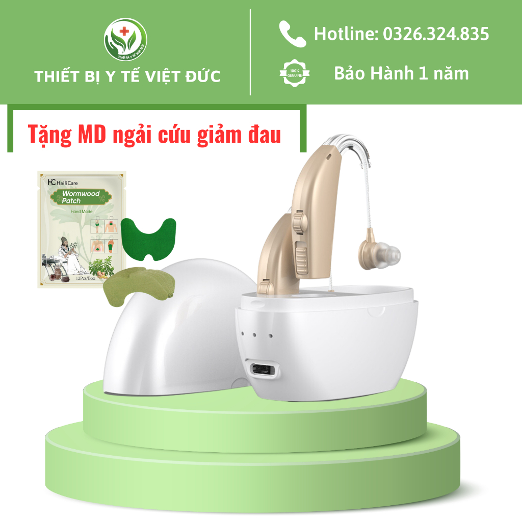 Máy Trợ Thính Không Dây Dùng Sạc  Xử Lý Mã Hóa Âm Thanh Cực Tốt  Chế Độ Lọc Tiếng Ồn Chống Sôi Hú BEIGE Cao Cấp