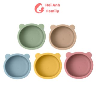 Chén ăn dặm, bát ăn dặm bằng silicon hình gấu có đế hít chống đổ cho bé