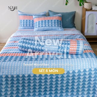 Bộ chăn ga gối Tencel Microfiber Họa Tiết Sọc Xanh Tam Giác, Ga giường Tencel trơn mát cao cấp - Noah Bedding