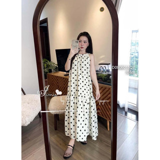 Đầm maxi cổ yếm họa tiết chấm bi sang trọng VIENS STORE