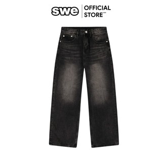 Quần Jeans Wash Ống Rộng Nam/ Nữ SWE WASHED JEANS - Đen