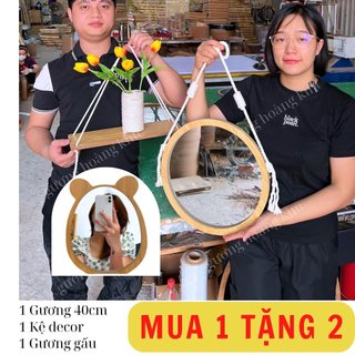 Gương tròn treo tường viền gỗ. Gương trang điểm nhà tắm size 40cm kèm quà decor tráng trí phòng và phụ kiện mirrortoctoc