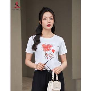 Áo thun suông nữ ngắn tay dáng crotop Lee Shines, chất cotton 100% thoáng mát và mềm mại