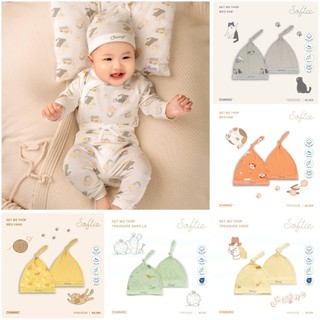 Set 2 mũ thắt sơ sinh họa tiết Treasure/Mèo Chaang