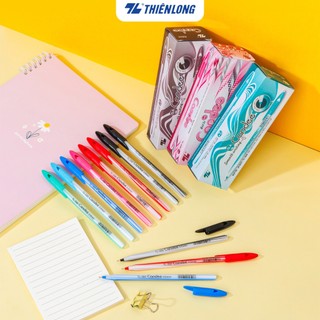 Combo 20 Bút bi Thiên Long TL-090 ngòi 0.6mm mực xanh/đen có nắp đậy, mực bơm thẳng vào thân bút, trọng lượng nhẹ