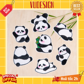 Sticker dán vải, sticker ủi thêu quần áo, balo gấu trúc mập ú nu panda dễ thương vudesign