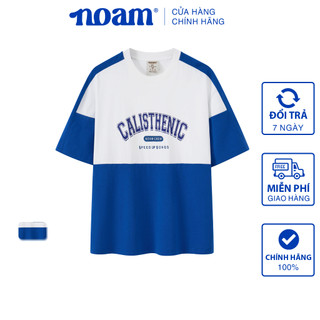 Áo thun Form rộng NOAM High Energy Unisex 100% Cotton - Màu xanh phối trắng