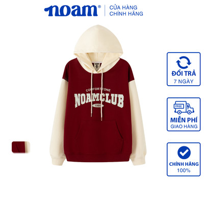 Áo Hoodie Unisex NOAM Club Form rộng  Vải nỉ mềm mịn - Màu đỏ đô phối kem