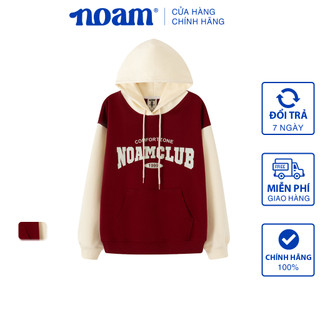 Áo Hoodie Unisex NOAM Club Form rộng  Vải nỉ mềm mịn - Màu đỏ đô phối kem