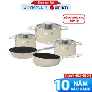 Bộ nồi inox liền khối elmich hera el-8236 el-8238 3 nồi size 16, 18, 22 và chảo 20, 24, 26cm, hàng chính hãng - joymall
