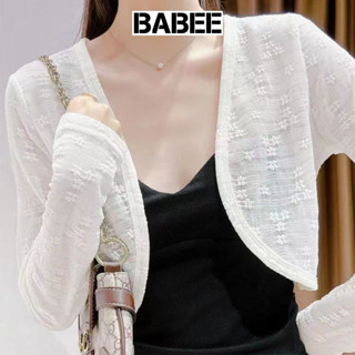 Áo Khoác Cardigan Croptop Nữ BABEE Tay Dài Chất Len Hoa Nổi Kiểu Dáng Điệu Đà Sang Trọng Nữ Tính