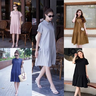 Váy polo thun xuông xếp ly, đầm suông cổ polo trẻ trung chất cotton mát co dãn phom rộng thoải mái