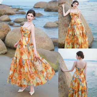 Đầm nữ maxi voan họa tiết 2 dây đan dây sau lưng có mút ngực Sam Closet Phù Hợp Để Tới Công Sở, Đi Làm Hoặc Đi Chơi