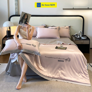 Ga phủ giường cao cấp SERENA Bộ set chăn ga drap grap phủ trải giường gối nệm đệm 5 món lụa thái mùa hè cao cấp