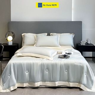 Bộ grap giường SERENA cao cấp Bộ set chăn ga drap grap phủ trải giường gối nệm đệm 5 món lụa thái mùa hè cao cấp