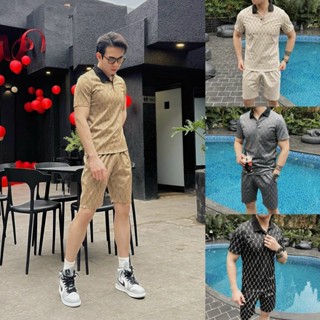 Bộ Quần Áo Nam Mùa Hè Có Cổ Phối Màu In Chữ BC