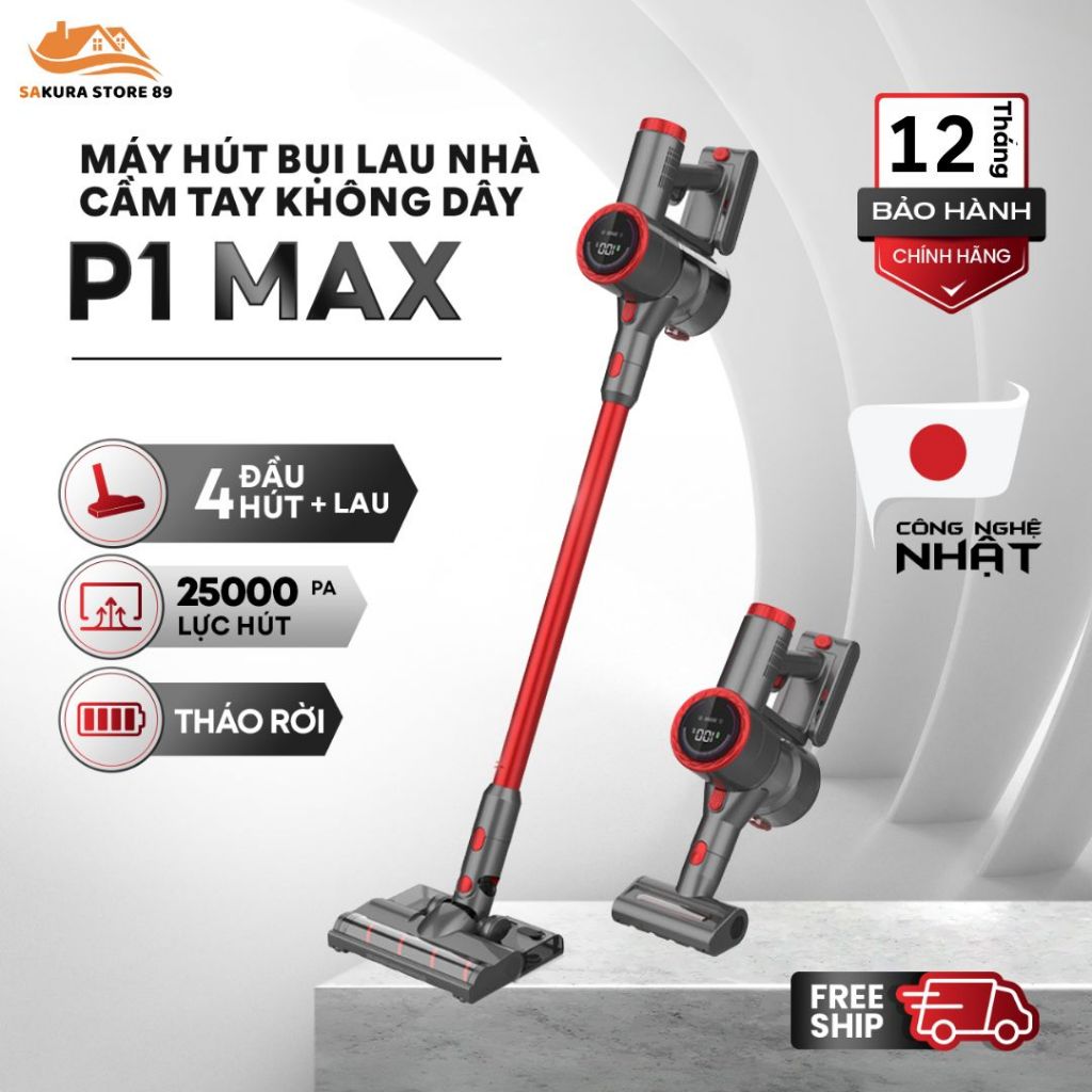 Máy Lau Sàn, Máy Hút Bụi Lau Nhà P1 Max Công Suất Cực Mạnh 350W Vừa Hút Lau Đồng Thời Phiên Bản Cao Cấp