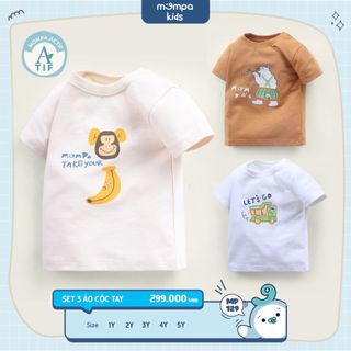 Set 3 áo cộc tay cho bé Mompa từ 1 đến 5 tuổi vải Cotton Actif thoáng khí nhanh khô MP 129 [DQ]