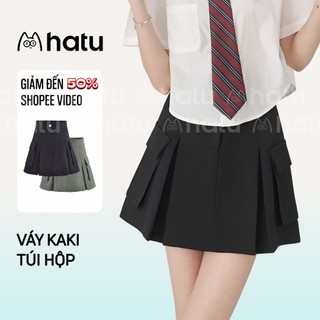 Chân Váy Kaki Túi Hộp Khuy Cài Xếp Ly Basic Cá Tính, Váy Xòe Hot Trend Douyin Hàn Quốc