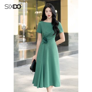 Đầm xanh cổ thuyền nhún eo SIXDO