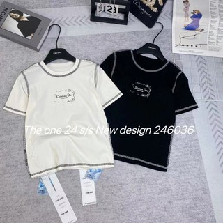 Áo thun croptop nữ tay ngắn cổ tròn viền màu in chữ Di hàng Quảng Châu chất cotton, áo phông baby tee mùa hè 246036