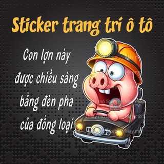 Tem dán xe, Con heo chiếu pha, trang trí ô tô, decal dán xe, phụ kiện ô tô, chữ dán kính xe ô tô