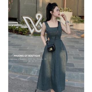 VÁY JEAN  GIẤY 2 DÂY LOANG CUT EO