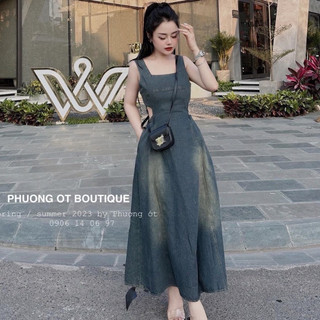 VÁY JEAN  GIẤY 2 DÂY LOANG CUT EO