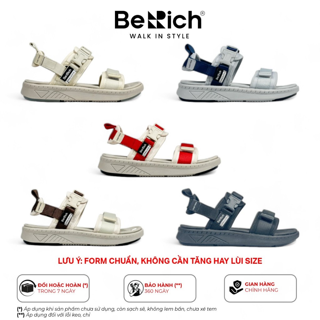 Giày Sandal Berich nam nữ 2 quai ngang quai khoá cài đi học đế cao 4cm BE278