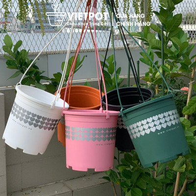 Chậu nhựa treo ban công VIETPOT, hoa văn tim, chính hãng, cây kiểng, cây hoa, trang trí sân.