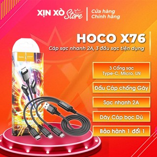 Cáp sạc nhanh hoco. x76 3-in-1 lai-ning + type-c + micro hổ trợ sạc 2.0a dây dù chống gẫy - dài 1m - xịn xò store