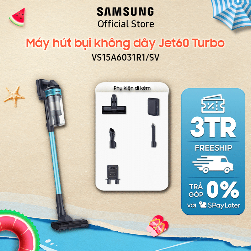 [NHẬP ELSSRT156 giảm 12% đơn 800K] Máy hút bụi không dây Samsung Jet60 Turbo lực hút mạnh 150W (VS15A6031R1)