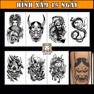 Hình Xăm Dán 15 Ngày Không Thể Tẩy Xóa (Mặt Quỷ, Geisha, Rồng, Mèo Thần Tài, Quan Công 18x11cm) LEO TATTOO