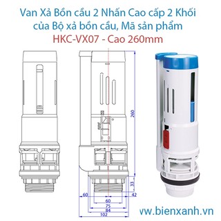 Van Xả Bồn cầu 2 Nhấn Cao cấp 2 Khối của Bộ xả bồn cầu Mã sản phẩm HKC-VX07 - Cao 260mm