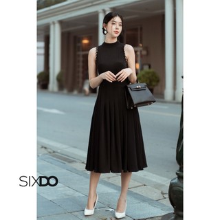 Đầm đen sát nách viền ren SIXDO