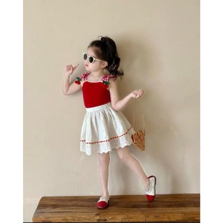 Set váy xòe, áo 2 dây đỏ cherry mùa hè cho bé gái hàng thiết kế bao xinh
