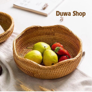 Rổ mây tre đan vintage Duwa thương hiệu Tre Làng vành lượn sóng đựng]đồ đa năng