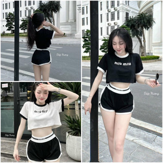 Set miu miu áo croptop mix quần sooc siêu tôn dáng
