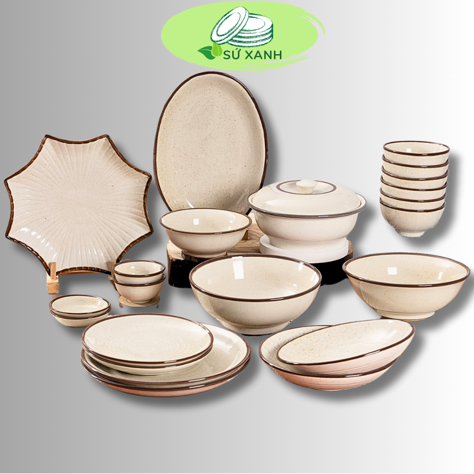 Bát đĩa VÀNG VIỀN NÂU MEN TIÊU01 gốm sứ Bát Tràng, Bộ đồ ăn, Bát đĩa thờ cúng, Bát đĩa sứ họa tiết S
