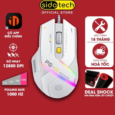 Chuột gaming có dây SIDOTECH INPHIC PG1 led RGB 6 nút 1000hz app chuột chơi game máy tính laptop công thái học cao cấp