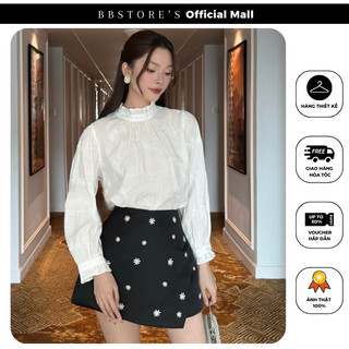 Set công sở áo tay dài cổ bèo phối chân váy thêu hoa thanh lịch bbstore's -k3357