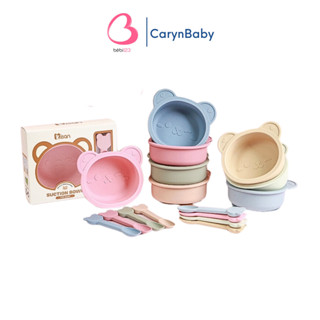 Set bát Misan Gấu silicon kèm muỗng có đế hít chống đỗ cho bé ăn dặm CarynShop