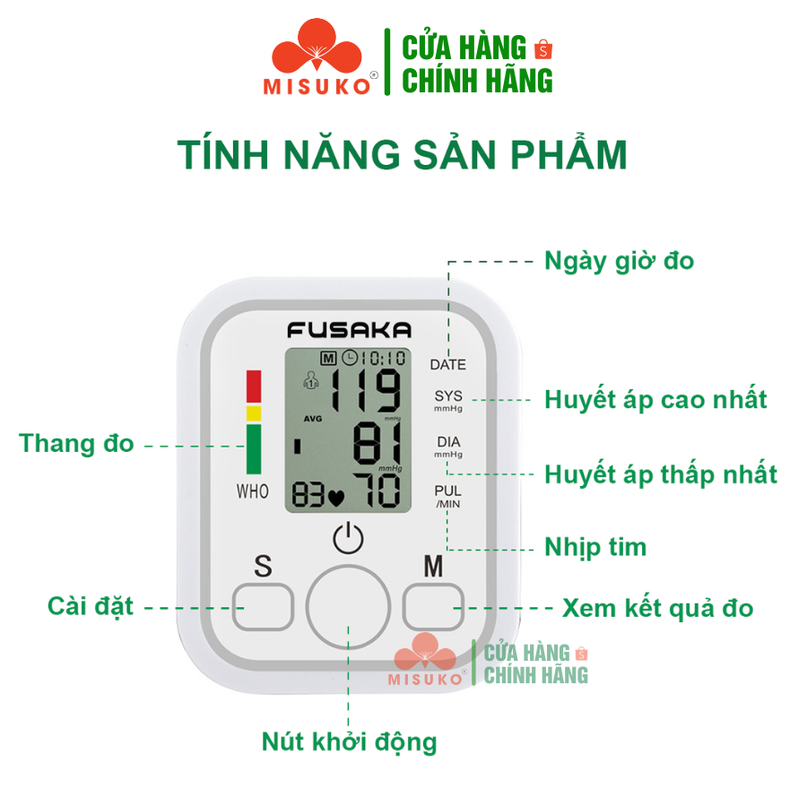 Máy đo huyết áp điện tử MISUKO Fusaka FS-8E nhẩt bản [ BẢO HÀNH 24 THÁNG ], máy đo áp huyết tự động đo lường chính xác