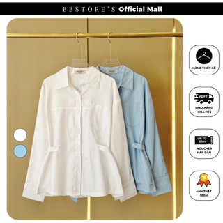 Áo sơ mi công sở tay dài phối túi thắt nhún eo bbstore's -a3425