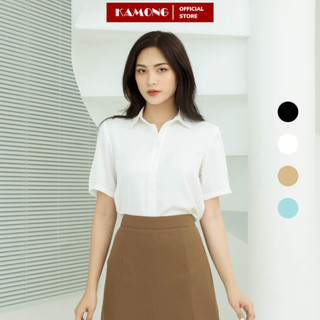  Áo sơ mi nữ tay ngắn công sở KAMONG kiểu dáng cơ bản vải lụa sang trọng A146